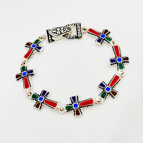 Enameled Cross Bracelet w/Foldover Clasp - Picture 4 of 6